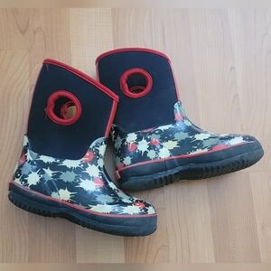 Aldi Toddler Boys Size 9/10 High Top Rain Boots Shoes Kids Red Black With Holder